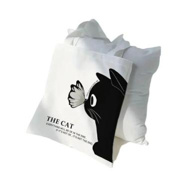 Imagem de Bolsa Tote Grande Capacidade Com Estampa De Animais Kawaii Gato Panda 