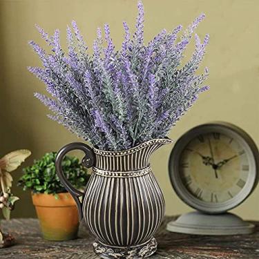Imagem de GTIDEA 16 peças de flores artificiais lavanda falsa roxo flocado plantas de plástico para casa, casamento, cozinha, jardim, pátio, janela, caixa de escritório, mesa de escritório, decoração interna e