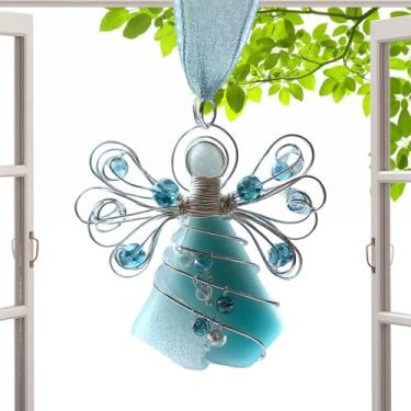 Imagem de Enfeites de Anjo em Vidro do Mar para Árvore de Natal - Decorações Em Acrílico Bidimensional - Pingente de Anjo Natalino | ベッド ソファ コーナー アパート オフィス
