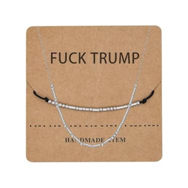Imagem de BlingNook Pulseiras Fck Trump Morse Code para mulheres, cartão de presente, ativista, político, para amigos, contas, adultos, amizade, dois tons, empilháveis, pulseiras inspiradoras joias, One Size