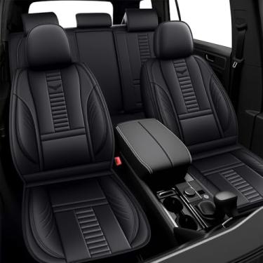 Imagem de Capa de assento de carro universal conjunto completo de capa de assento de couro, compatível com airbag, protetor de assento para todos os climas, almofada respirável para caminhão, sedan, van, SUV