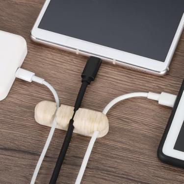 Imagem de Generic Clipe de cabo de 62 mm, 3 furos, suporte de fio de silicone, organizador de cabos, prendedor de cabos adesivo para montagem em mesa de escritório em casa, cor de madeira