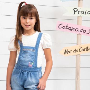 Imagem de Conjunto Jardineira Jeans + Blusa Menina Verão Paraiso 14121, TAM 10 A