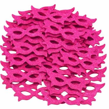 Imagem de 50 Mini Máscaras de EVA para Carnaval, Decoração de Festas, Acessórios para Pets, Multicoloridas, Kit com Várias Unidades (Rosa Pink)