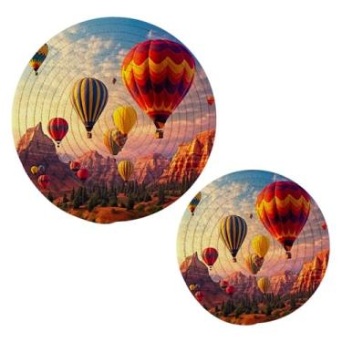 Imagem de Wassud Balões de ar quente voadores redondos suportes de panela trivets de algodão almofadas quentes porta-copos elegantes decoração de cozinha e acessórios 2 peças