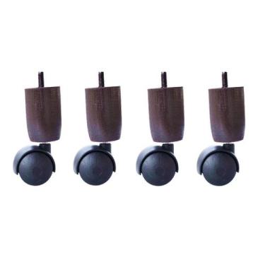 Imagem de Kit 4 Rodinhas Para Cama Box ou Baú Marrom Rodízios de Madeira e Plást