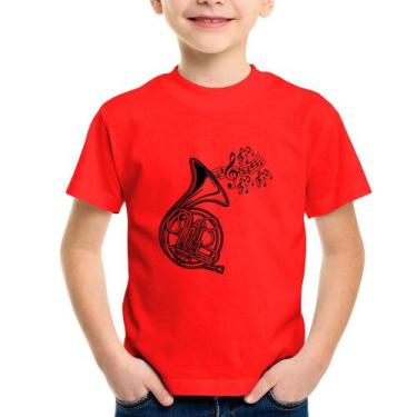 Imagem de Camiseta Infantil Trompa Notas Musicais - Foca na Moda, Vermelho, 2
