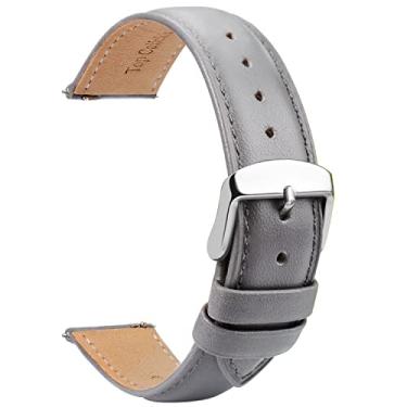 Imagem de TStrap Pulseira de couro masculina - pulseira de relógio cinza de liberação rápida para mulheres - pulseira de relógio inteligente macia com fivela para mulheres - 14 mm, 16 mm, 18 mm, 19 mm, 20 mm,