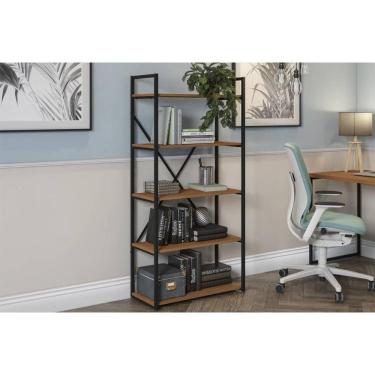 Imagem de Estante p/ Sala Industrial Alta LI006 c/ 5 Prateleiras 72cm Canela/Preto Kappesberg