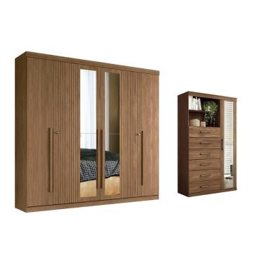 Imagem de Guarda Roupa 2 Peças (1GuardaRoupa+1Cômoda) QC362 Jatobá - Santos Andirá