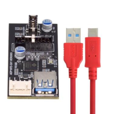 Imagem de chenyang USB C/USB 3.0 19/20 pinos para USB 3.0 19/20 pinos e USB 3.1 tipo E adaptador multiplicador de porta de cabeçalho do painel frontal com cabo de alimentação SATA