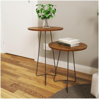 Imagem de Kit 2 Mesas de Cabeceira Industrial com Pés de Ferro Preto e Mesinha de Cabeceira Moderna(Freijó)