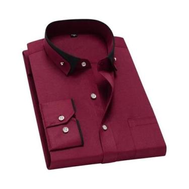 Imagem de Camisa Masculina De Manga Longa Com Gola Contrastante, Casual De Negóc