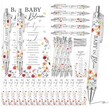 Imagem de JarThenaAMCS 24 conjuntos de canetas esferográficas florais para chá de bebê flores silvestres com cartões de agradecimento para convidados, lembrancinhas de festa, prêmios, lembranças