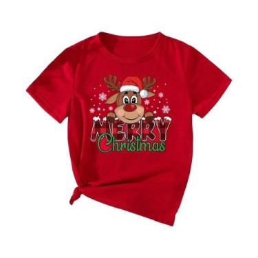Imagem de Camisetas Femininas Vermelhas Com Estampa De Rena Feliz Natal, Casual,