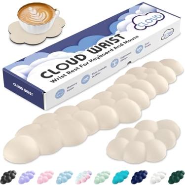 Imagem de Apoio de Pulso em Nuvem para Teclado e Mouse, Espuma de Memória e Couro PU com Suporte Ergonômico, Base Antiderrapante, Almofada para Braço Fofa e Apoio para Palma, Acessório para Mesa de Escritório