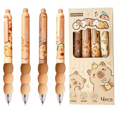 Imagem de YiXjiuBP Conjunto de canetas de gel Capybara, pacote com 4 canetas retráteis de toque macio, canetas esferográficas apagáveis para mulheres, meninas e meninos, tinta azul de 0,5 mm