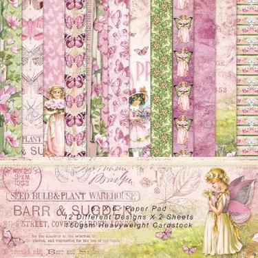 Imagem de 24 folhas de papel para scrapbook de artesanato, papel cartolina, 15 x 15 cm, desenhos de borboletas, papel grosso, 12 designs