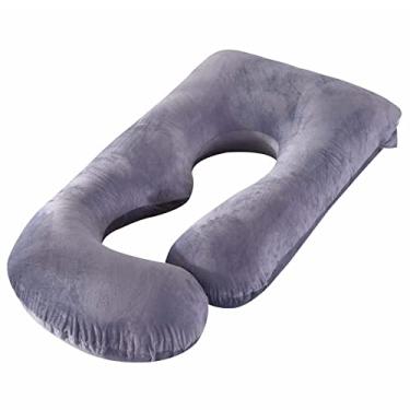 Imagem de Travesseiro de gravidez, travesseiros corporais de maternidade em forma de U, travesseiro para dormir na maternidade com capa removível com zíper (cinza - veludo)