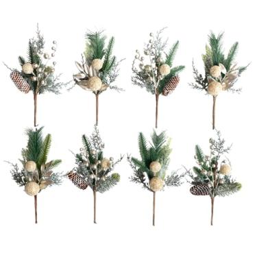 Imagem de Conjunto de 8 palhetas e sprays de árvore de Natal - palhetas de 33 cm com pinha, ramos de abeto verde, agulhas de pinheiro - perfeito para decoração de férias, enchimento de vasos, grinaldas