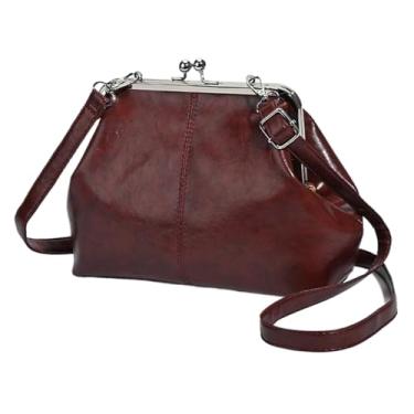 Imagem de CATSEA Bolsa tiracolo Kiss Lock, de couro sintético, bolsa de ombro feminina com fecho de beijo, bolsa moderna para noite, Vermelho, Medium