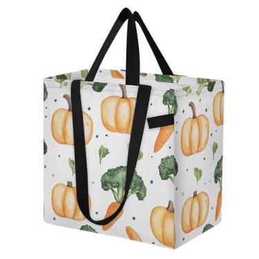 Imagem de SEHANY Sacolas de compras reutilizáveis de vegetais em aquarela com alças reforçadas, bolsa de compras de lona dobrável à prova d'água de grande capacidade para viagem, cozinha, praia