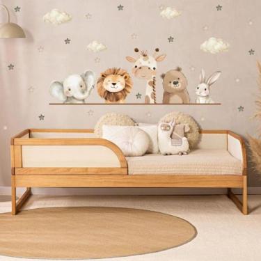 Imagem de adesivo de parede elefante urso leão coelho aquarela cabeceira quarto 
