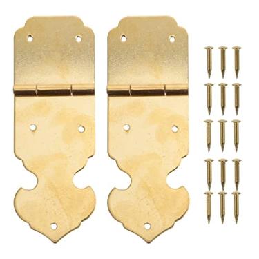 Imagem de Fivelas dobradiças de caixa antiga: 2 peças de caixa de joias retrô dourada armário ferrolho fivela de caixa de madeira com parafuso ferragem de caixa de bronze vintage para trava de caixa DIY (cor