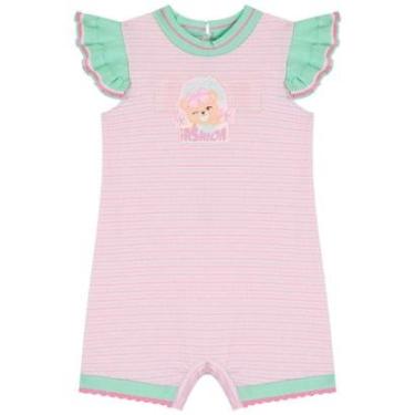 Imagem de Macaquinho Bebê Menina Listrado Rosa Ursinha Kukiê-Feminino