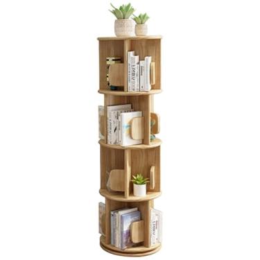 Imagem de Torre de estante rotativa, estante de canto de exibição 360, estante giratória para quarto, sala de estar, sala de estudo, estante para pequenos espaços (cor: madeira, tamanho: 4 camadas)