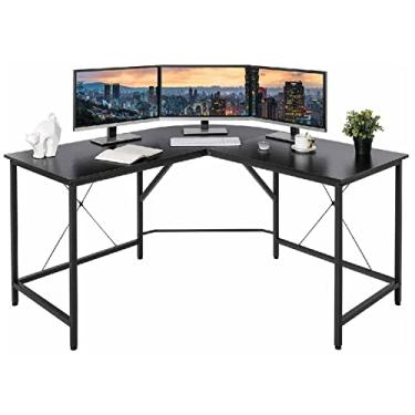 Imagem de Mesa de PC moderna elegante em forma de L mesa de canto multifuncional mesa de computador portátil mesa de estudo ajustável para escritório em casa estação de trabalho e escrita (cor: madeira) (marrom