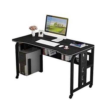 Imagem de U5GAAALPPQ9 Mesa de escritório em casa, mesa de computador de mesa com rodas e estante, suporte de aço, comprimento da mesa de 80 cm ou 140 cm ()