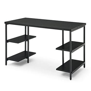 Imagem de U5GAAALPPQ9 Mesa de computador de escritório doméstico com prateleiras em ambos os lados, mesa de escritório de madeira, mesa de escritório industrial para laptop (128 x 69 x 75 cm)