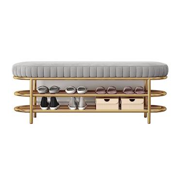 Imagem de Banco de sapato de entrada, banco de sapateira para quarto, banco de sapatos com prateleira de armazenamento, banco de troca de sapatos, banco de armazenamento de decoração de casa