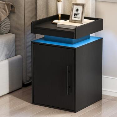 Imagem de Suuiwau Mesa de cabeceira de quarto com luz LED de 50 cm de altura com prateleiras ajustáveis, mesa de cabeceira de madeira com portas magnéticas, mesa de canto moderna para quarto, sala de estar