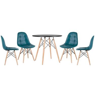 Imagem de Kit - Mesa Eames Eiffel 80 cm preto + 4 cadeiras estofadas Eames Botonê turquesa