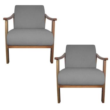 Imagem de Kit 02 Poltrona Liz Base Madeira Suede - Doce Sonho Móveis, Cinza