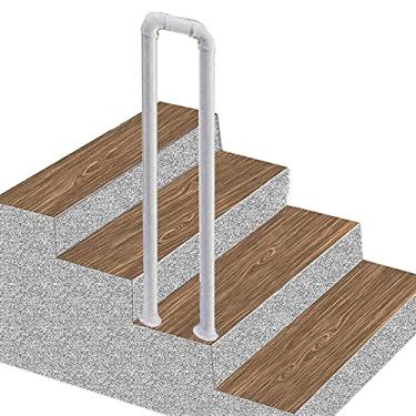 Imagem de DKXCOSQ Corrimão de ferro forjado para corrimão de escada externa e interna, trilho antiderrapante para degraus de deck de varanda, design em forma de U, 1 pacote (branco 65 cm)