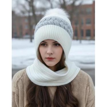 Imagem de Gorro Touca Forrada C/ Cachecol Fixo Lã Quente Frio Inverno - Modas Fa