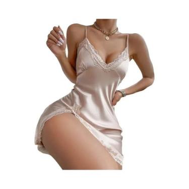 Imagem de Camisola De Noite Elegante Em Renda E Cetim, Sem Costas, Sexy, Decote 