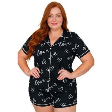 Imagem de Pijama Americano Estampado Plus Size Blusa com Botões que Abrem e Short Anastácia 50 52 54 56-Feminino