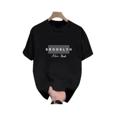 Imagem de Camiseta Masculina De Verão Em Algodão, Gola Redonda, Corte Solto, Com