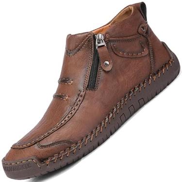 Imagem de Botas masculinas de cano alto mocassins Chelsea couro casual vestido masculino branco cáqui marrom preto azul tamanho bota masculina formal oxford, Marrom, 45