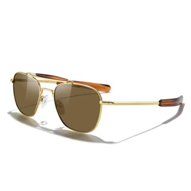 Imagem de MERRY'S Óculos de sol Classic Square Aviator II Military Polarizados para homens ou mulheres S8637, Armação dourada 23k/lente polarizada marrom, Lens Width: 55 Millimeters