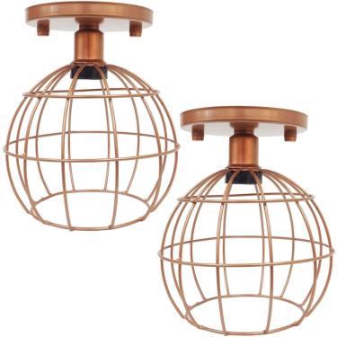 Imagem de 2 Lustres Teto Plafon Industrial Aramado Globo Retrô Luminária Vintage Cobre Rose Gold Agp Ilumini