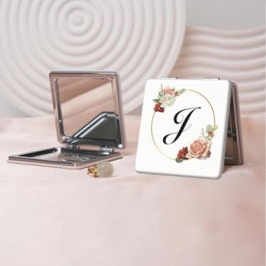 Imagem de Espelho de maquiagem portátil Flower Alphabet Series, mini espelho portátil dobrável, espelho de contorno quadrado portátil de dupla face, adequado para todos em qualquer ocasião