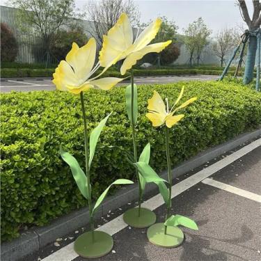 Imagem de Conjunto de flores artificiais grandes - 3 decorações florais de borboleta gigante para casamentos, festas de aniversário e decoração de casa - ideal para eventos e vitrines