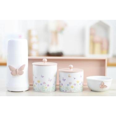 Imagem de Kit Higiene Porcelana K174 Rosê Borboleta Quarto Infantil Meninas Bebê
