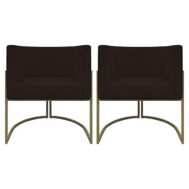 Imagem de Kit 2 Poltronas Recepção Luna Corino Base De Ferro Champagne - Marrom Corino