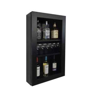 Imagem de Bar Adega Peq Para Vinhos E Bebidas Cristaleira Suspenso De Parede Para Sala Estar Ou Jantar Preto